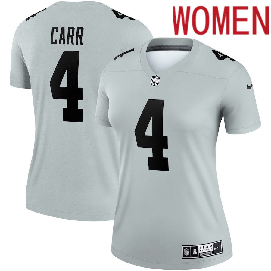 Women Oakland Raiders 4 Derek Carr Nike Grey Inverted Legend NFL Jersey